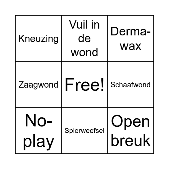Ernstig beenletsel Bingo Card