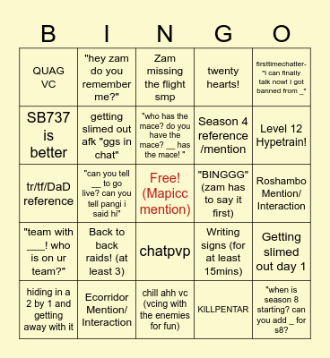 PrinceZam Subathon Bingo Card