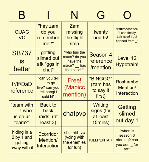 PrinceZam Subathon Bingo Card