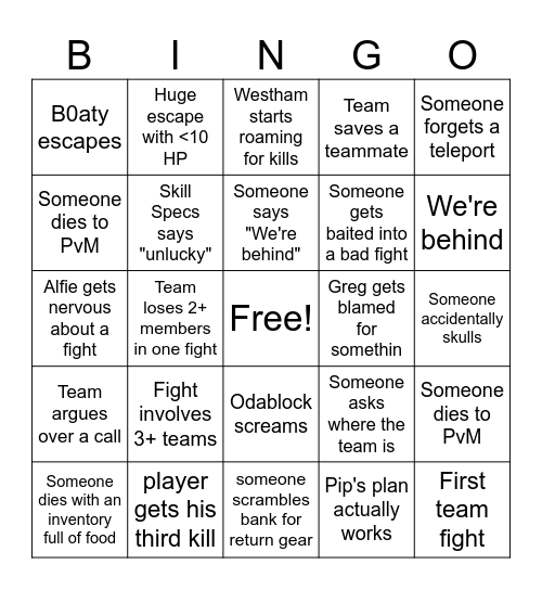 Deadman allstars bingo Card