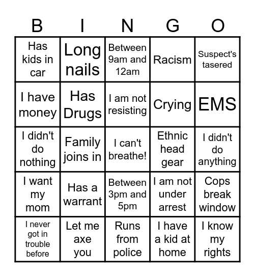 Bodycam Bingo Card