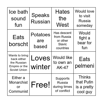 Russian Bingo Card