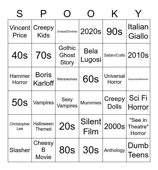 30 days of Halloween Challenge Bingo Card