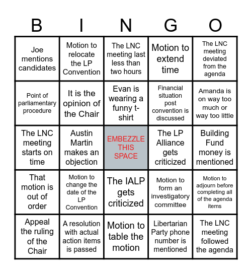 LNC Meeting Bingo Card