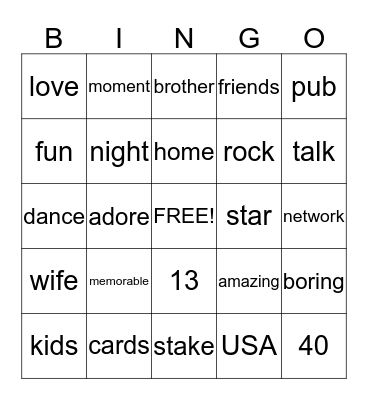 Anil's 40th!! Bingo Card