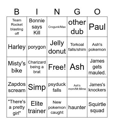 Pokemon Bingo Card