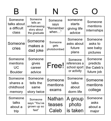 Caleb is graduating! Bingo Card