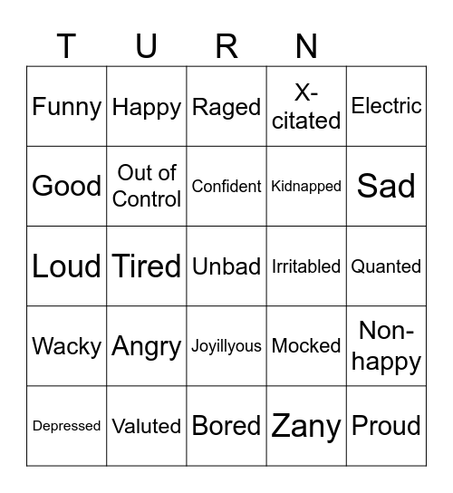 Feelings and Emotions from A to Z Bingo Card