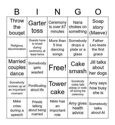 Nat's Wedding Bingo Card