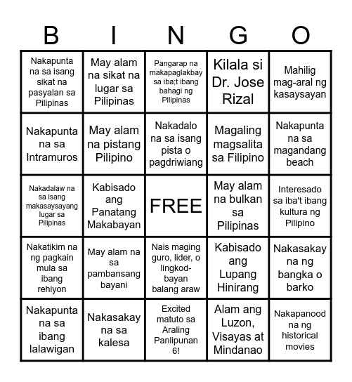 HANAPIN MO! Bingo Card