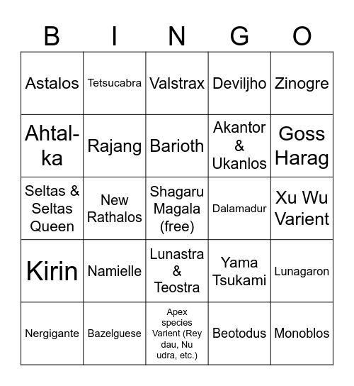 Monster Hunter Expansion Bingo Card