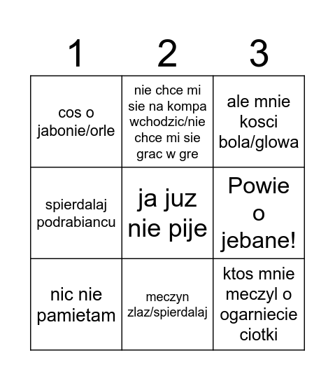 Bingo o Adamie Bingo Card