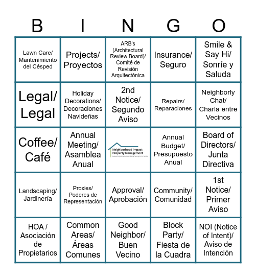 Homeowners Association Bingo Card