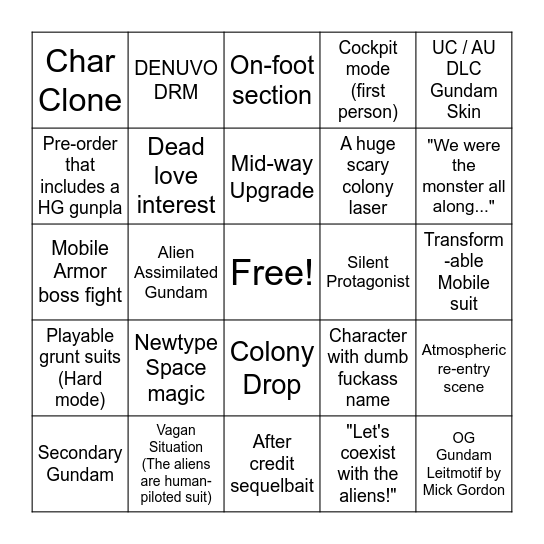 Gundam Rogue Orbit Bingo Card