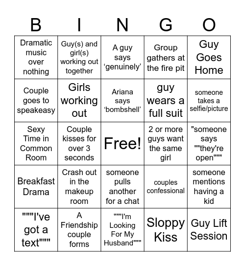 Love Island BINGO Card