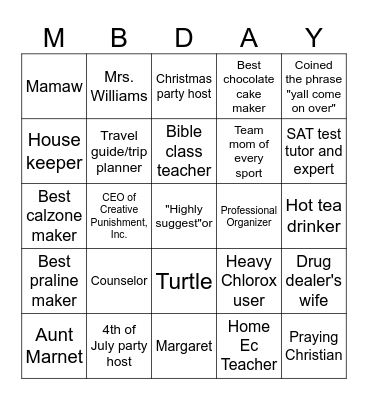 ALL   ABOUT  MARGARET Bingo Card