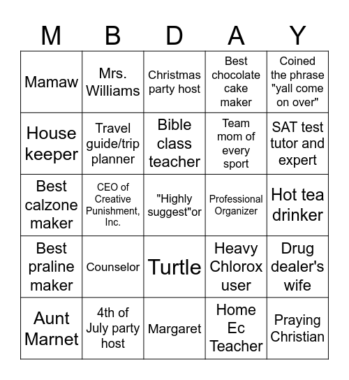 ALL   ABOUT  MARGARET Bingo Card