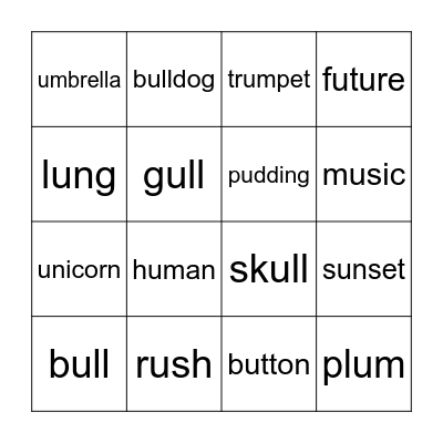 U sounds Bingo Card