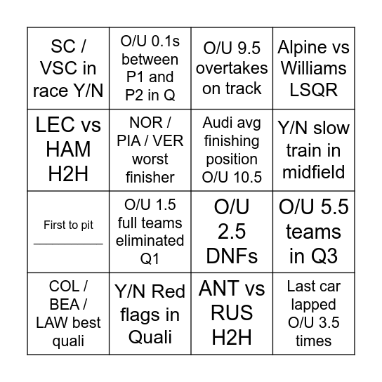 Monaco Bingo Card