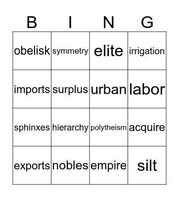 Ancient Egypt Bingo Card