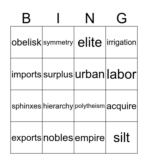 Ancient Egypt Bingo Card