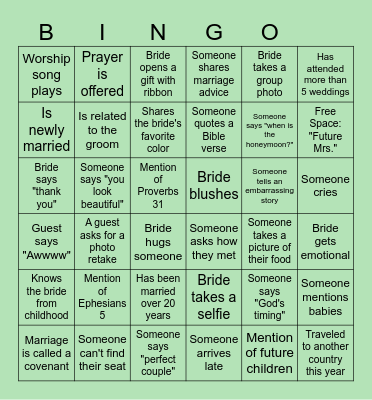 Viv's Bridal Shower Bingo Card