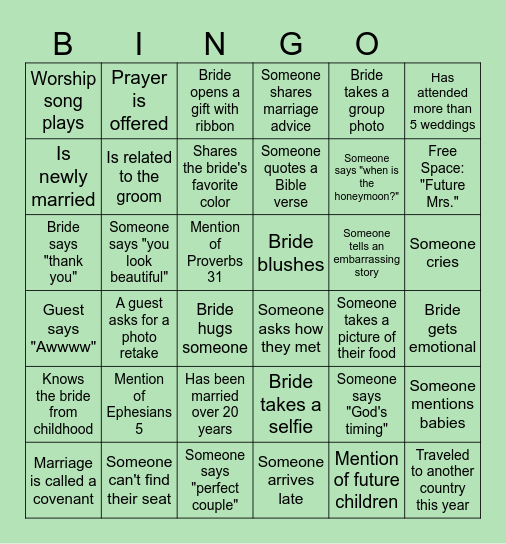 Viv's Bridal Shower Bingo Card