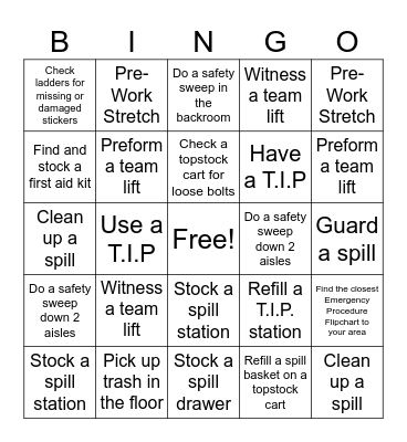 Safety Bingo Card
