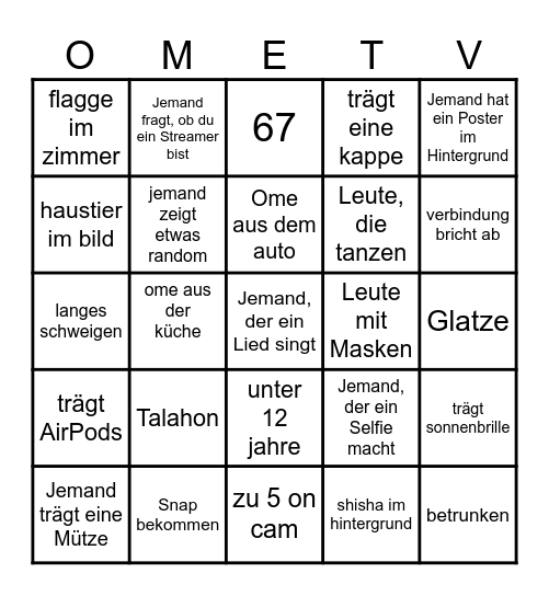 OME TV Bingo Card