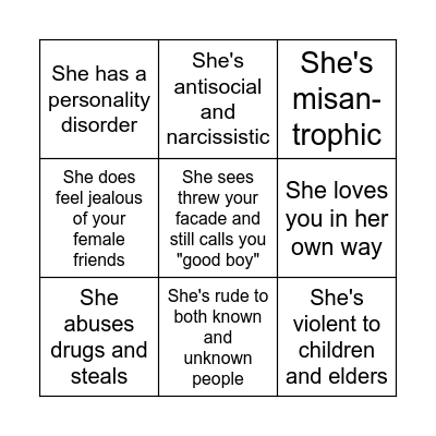Qualities of Wife Material Bingo Card