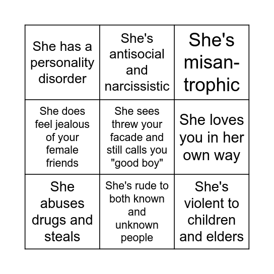 Qualities of Wife Material Bingo Card