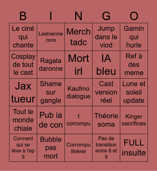 BINGO CINÉ LONGWY TADC Bingo Card