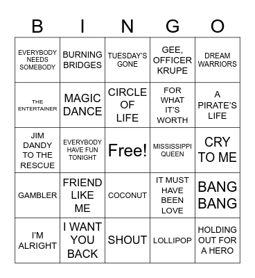 HITS FROM THE MOVIES #2 Bingo Card