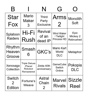 Nintendo Direct June 2026 Bingo Card