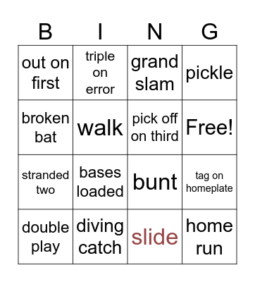 Baseball Bingo Card