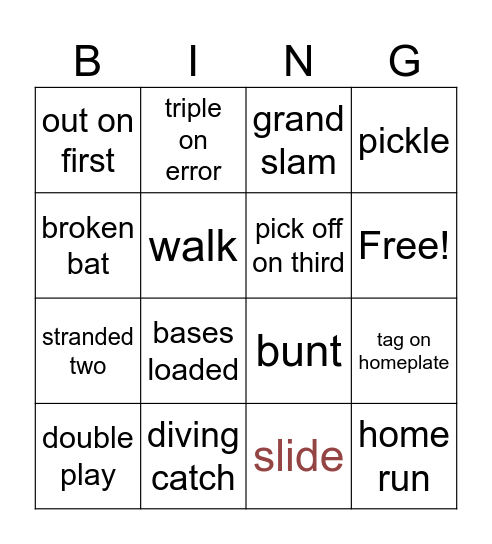 Baseball Bingo Card