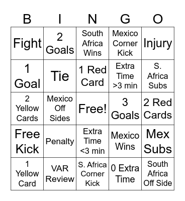 Mexico vs South Africa Bingo Card