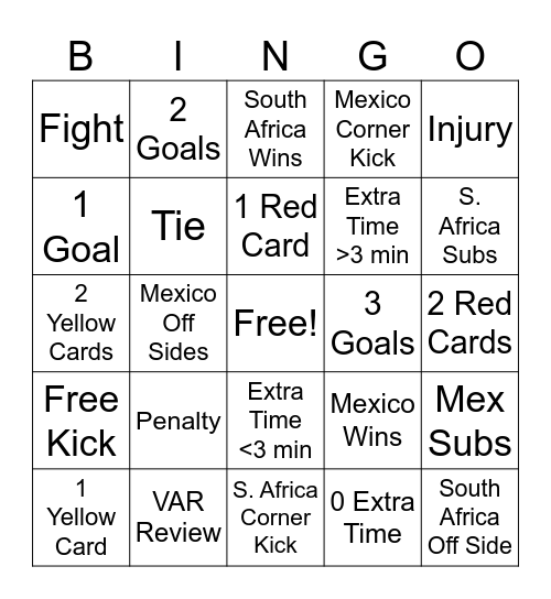 Mexico vs South Africa Bingo Card
