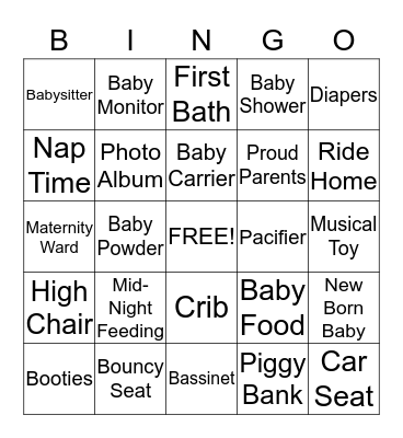 Baby Shower Bingo Card