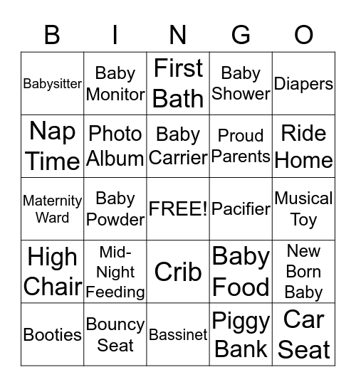 Baby Shower Bingo Card