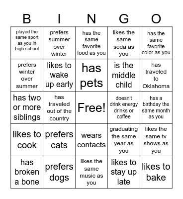 Get To Know Your Coworkers Bingo Card