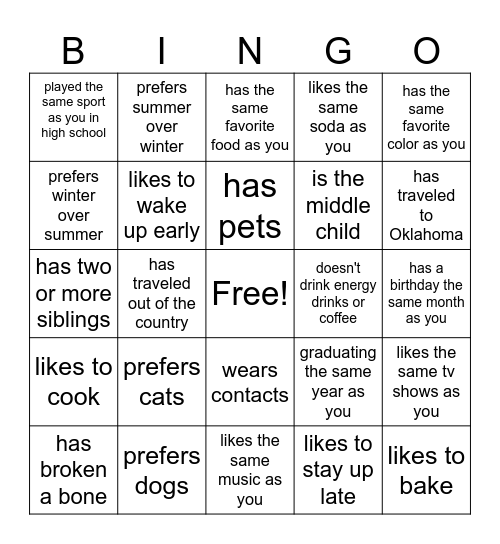 Get To Know Your Coworkers Bingo Card