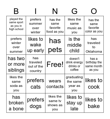 Get To Know Your Coworkers Bingo Card