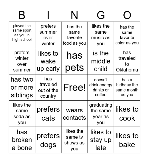 Get To Know Your Coworkers Bingo Card
