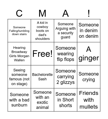 CMA Fest Bingo Card