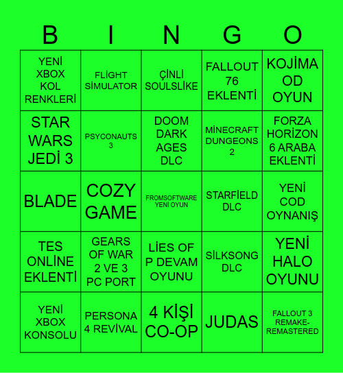 XBOX SHOWCASE 2026 Bingo Card