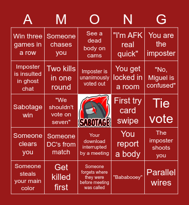 Among Us Bingo Card