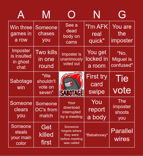 Among Us Bingo Card