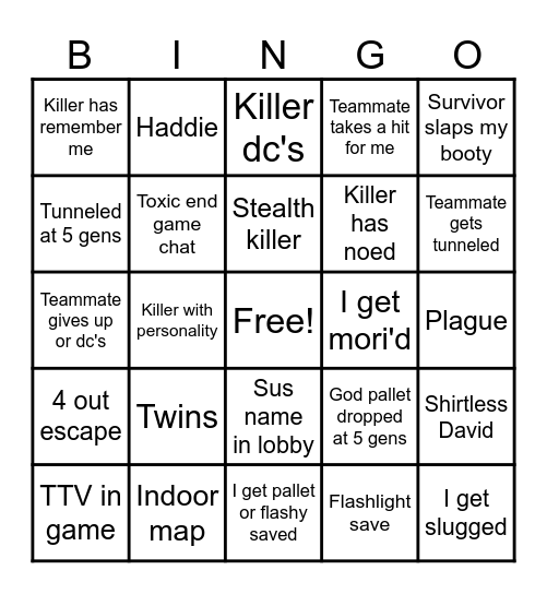 DBD Bingo Card