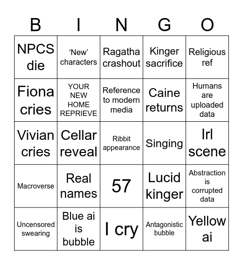 TADC Finale prediction Bingo Card